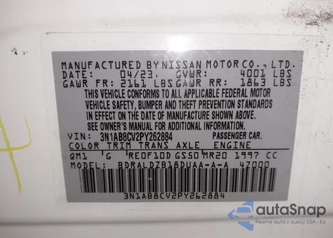 2023 Nissan Sentra Sv Xtronic Cvt из США, поврежденный, VIN 3N1AB8CV2PY262884